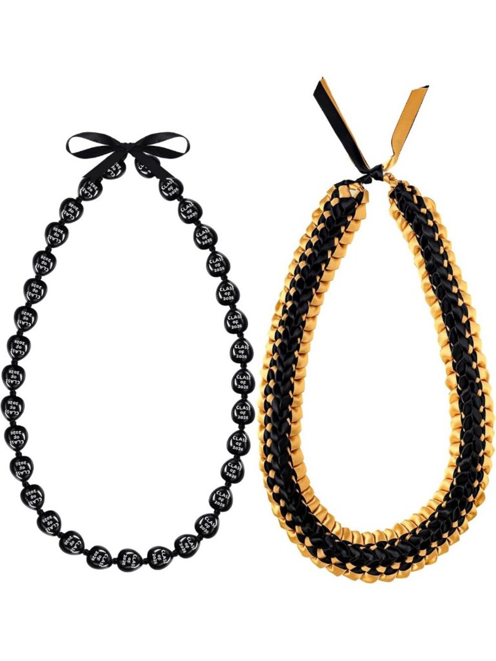 2 Pcs Graduation Leis & Kukui Nut Necklace Set - Hawaiian Jewelry for Class of